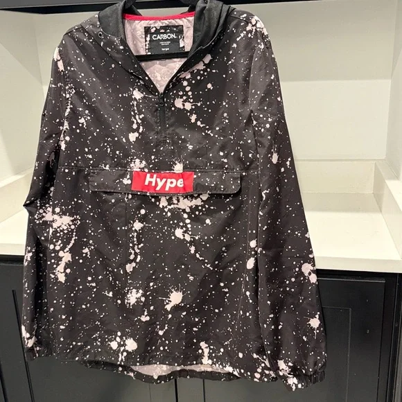 Carbon Hype Windbreaker Black and White Splatter Design Pullover. Size L - Picture 3 of 8